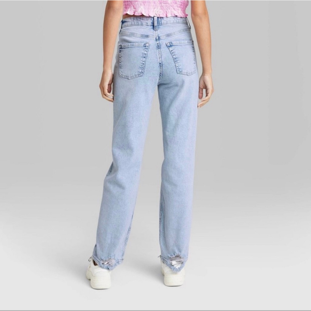 Women's Wild Fable Highest Rise 90s Straight Leg Light Blue Distressed Jeans - Picture 2 of 7